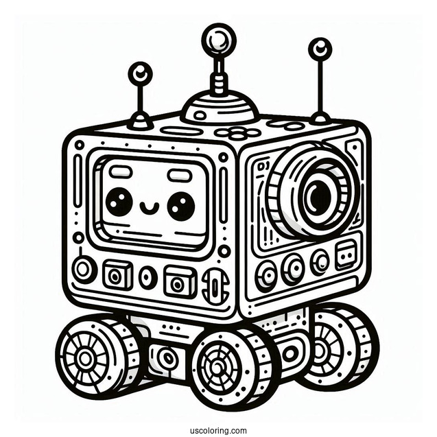Detailed Square Toy Robot Coloring Sheet For Kids