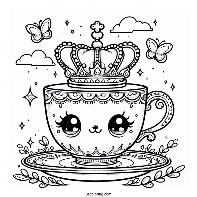 Palace Pets Coloring Page Of Detailed Teacup With Crown