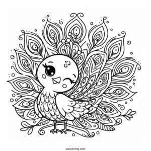 Happy Peacock Coloring For Toddlers