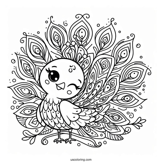 Happy Peacock Coloring For Toddlers