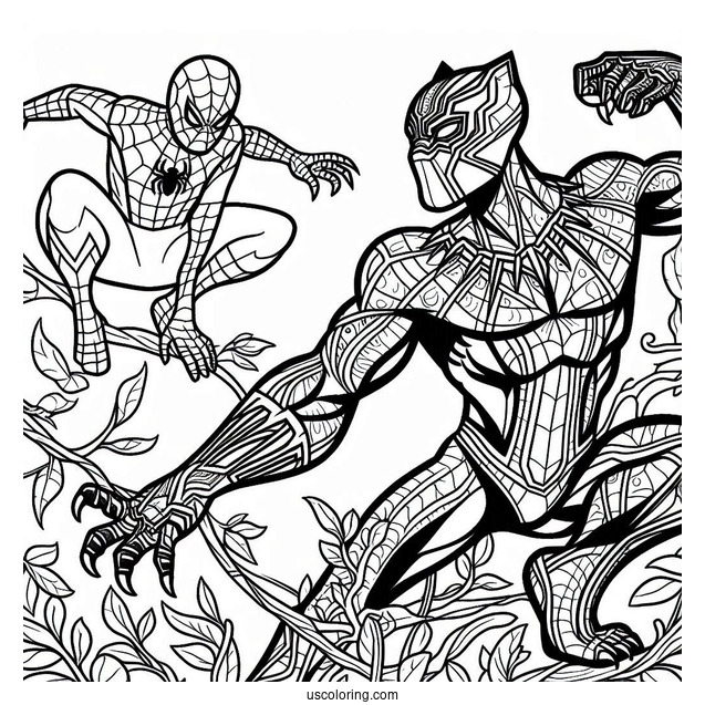 Black Panther And Spider Man Coloring Sheet