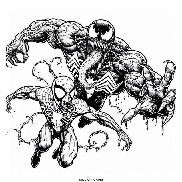 Venom And Carnage Coloring Page Chasing Spider Man