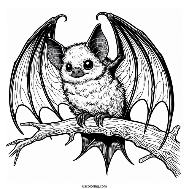 Scary Bat Coloring Page Roosting On Tree Branch