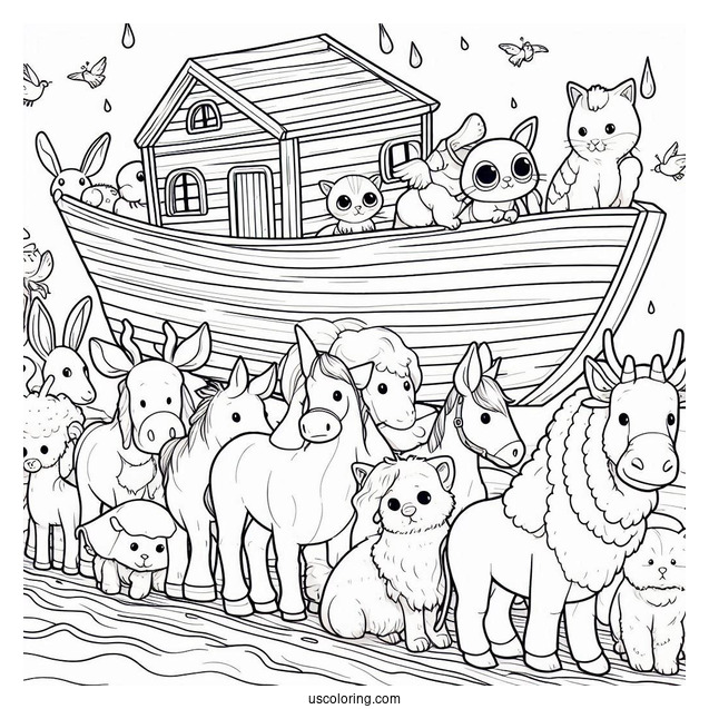 Animals Lining Up To Go To Noah's Ark Coloring Page