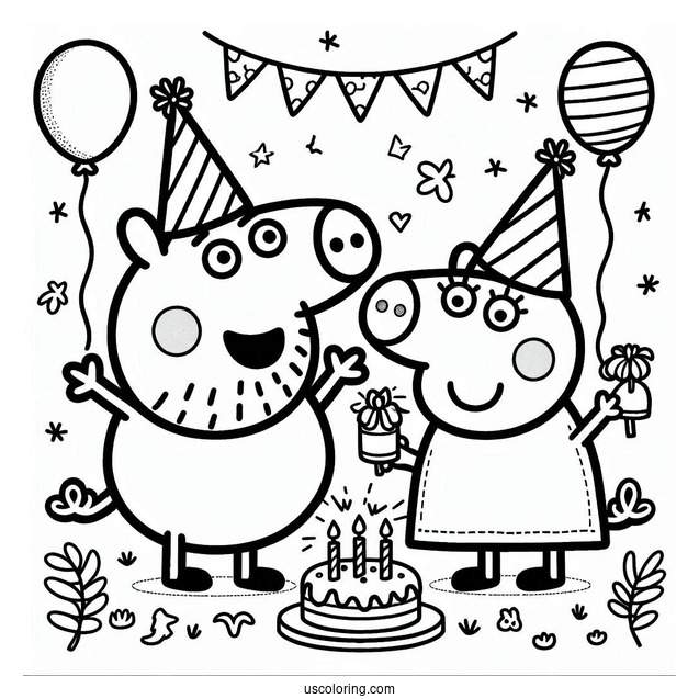 Peppa And George Have A Party Coloring Page