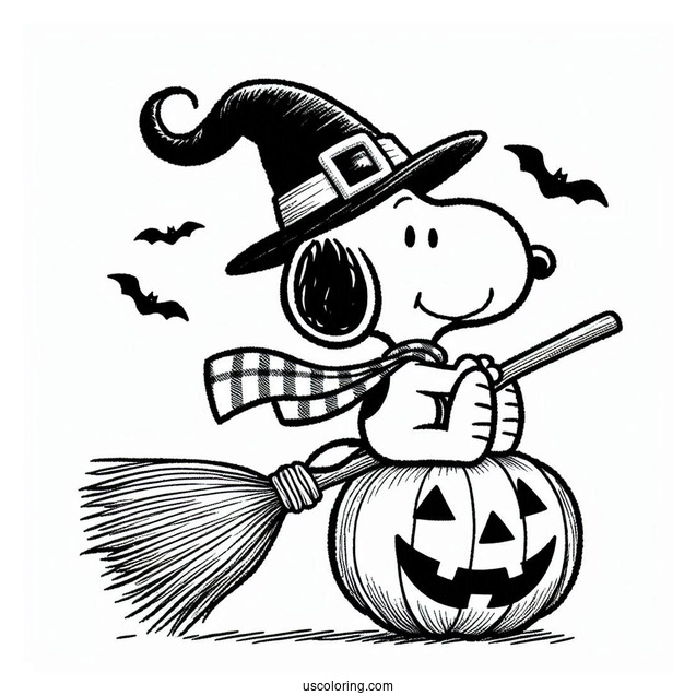 Snoopy Flying On Broomstick With Jack O Lantern