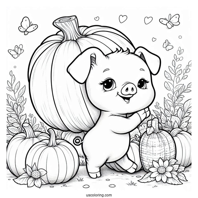 Piglet Carrying A Large Pumpkin Coloring Page For Kids