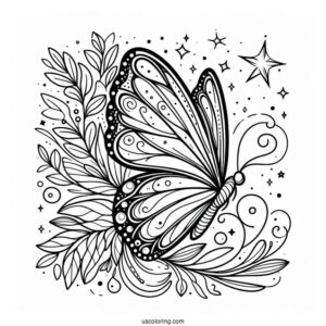 Side View Of Butterfly Coloring Page Flying