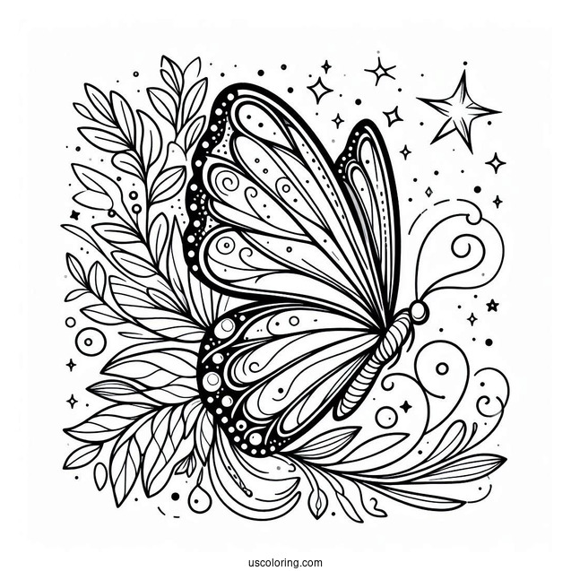 Side View Of Butterfly Coloring Page Flying