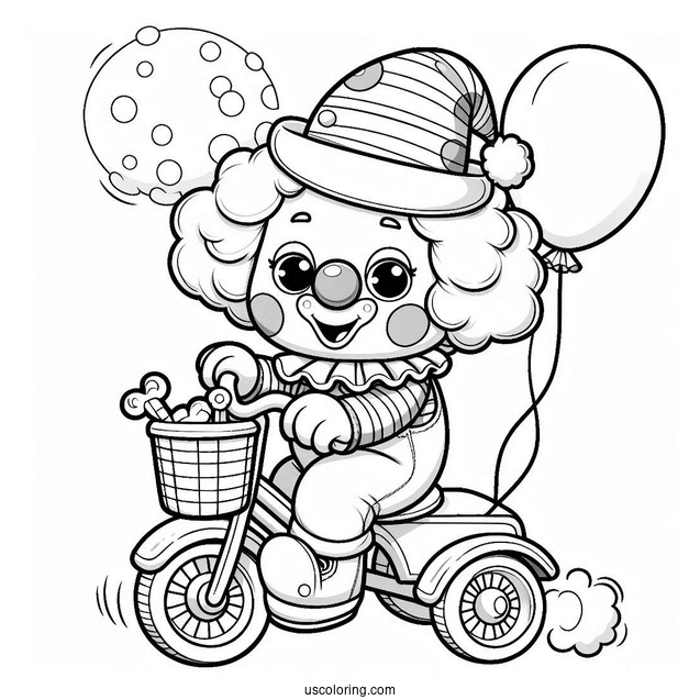 Cute Clown Riding Mini Bicycle Coloring In