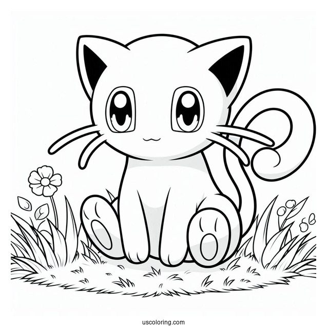 Mew Coloring Page Sitting On Grass