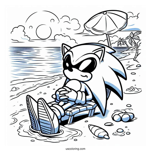 Chilling Sonic Exe Coloring Page On The Beach