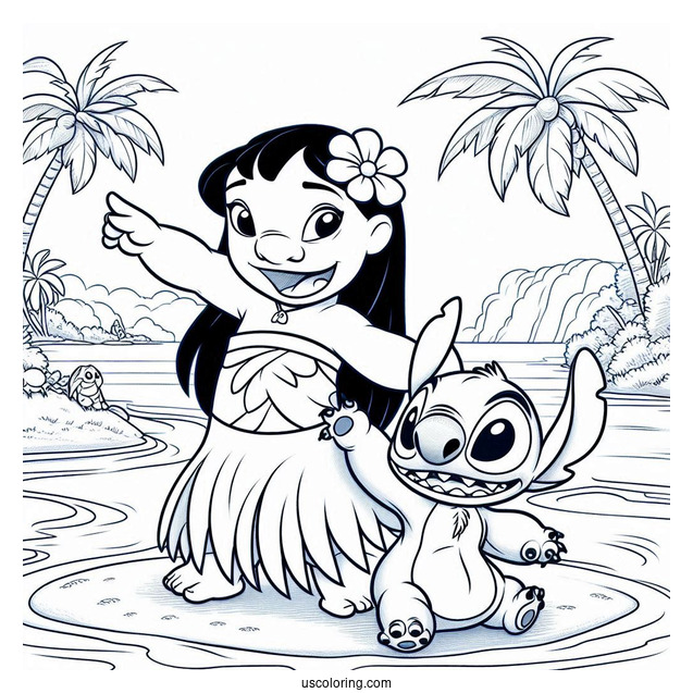 Lilo Showing Stitch How To Hula Dance Coloring Page