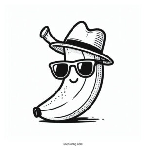 Banana Coloring Page With A Hat And Sunglasses For Kids