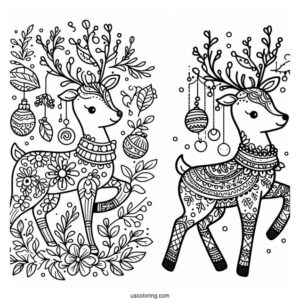 Christmas Themed Reindeer To Color For Adults