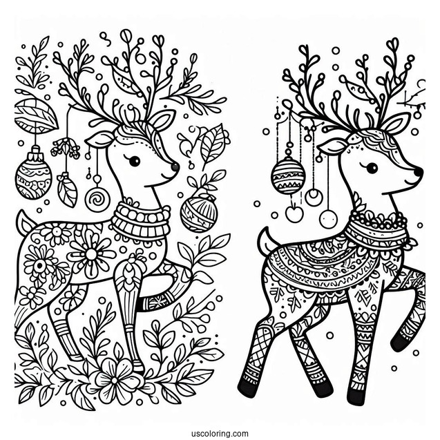 Christmas Themed Reindeer To Color For Adults