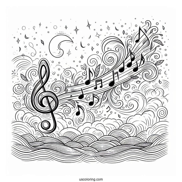 Music Coloring Page Of Musical Notes Floating In The Air