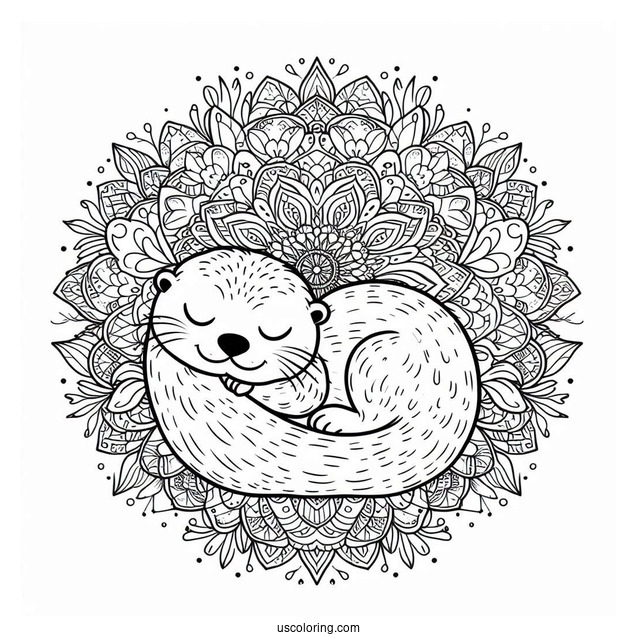 Otter Coloring Page Sleeping On Mandala