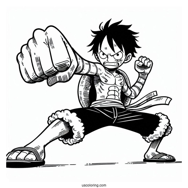 Luffy Coloring Page Doing Gatling Punch Attack
