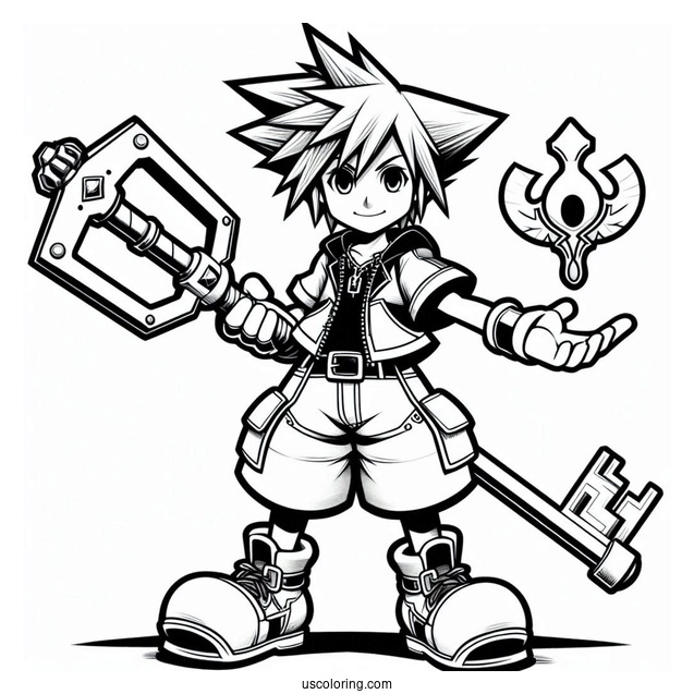 Super Smash Bros Coloring Page Of Sora Holding Keyblade