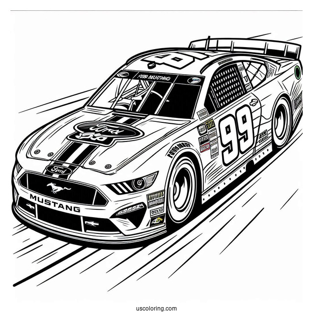 NASCAR Coloring Page Ford Mustang Racing For Kids