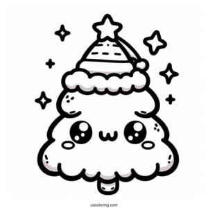 Cute Kawaii Christmas Tree Coloring Page