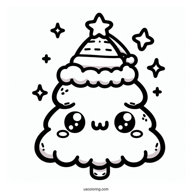 Cute Kawaii Christmas Tree Coloring Page