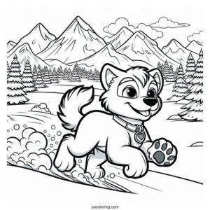 Everest Running In Snow Coloring Sheet