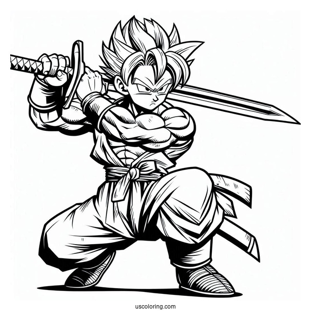 Trunks Holding Sword Coloring Sheet
