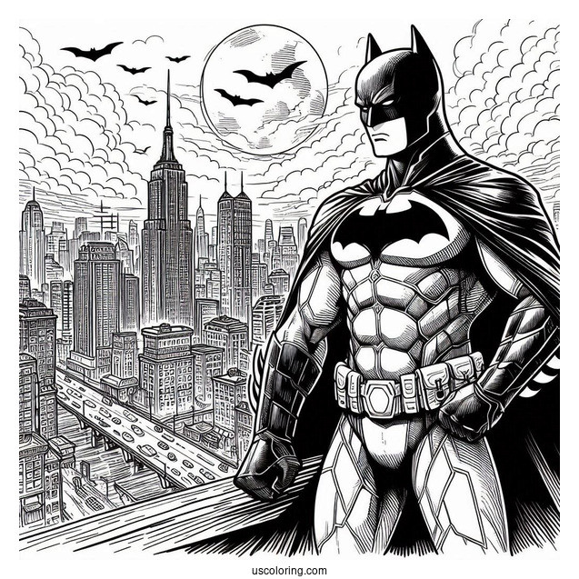 Dark Knight Batman Looking Over Gotham Coloring