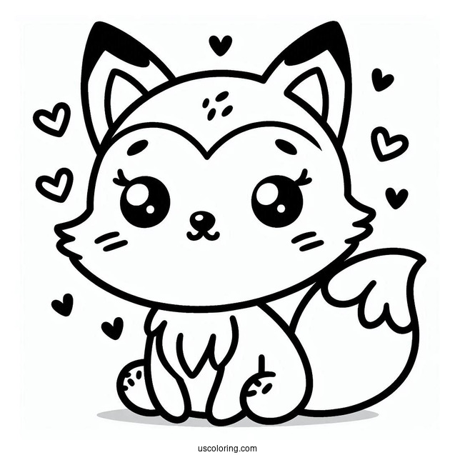 Kawaii Happy Fox Coloring Page For Kids