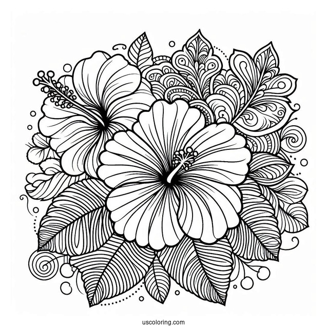 Intricate Hibiscus Pattern Coloring Page