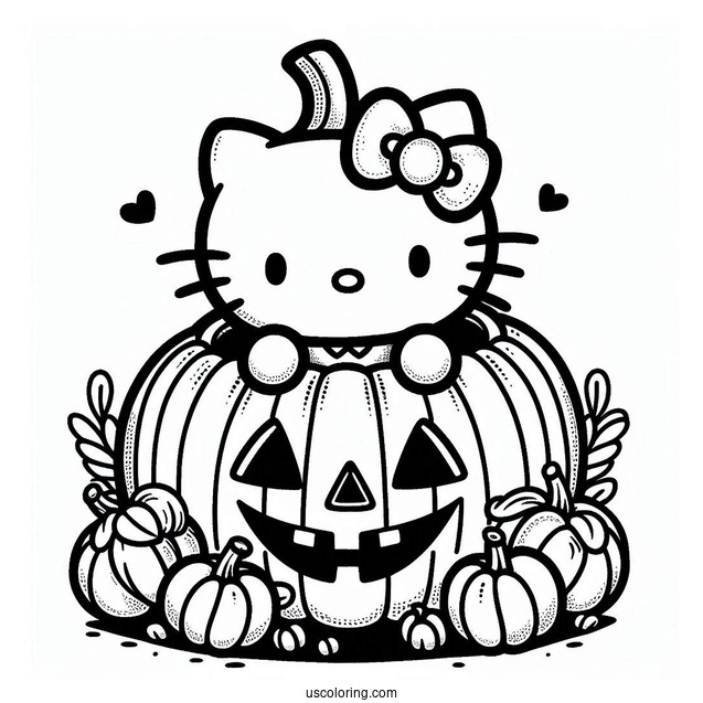 Pumpkin Coloring Page Of Easy Hello Kitty Inside A Jack O Lantern For Preschoolers