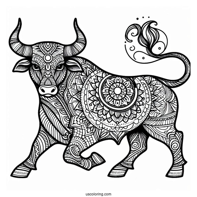 Intricate Bull Mandala Coloring Page
