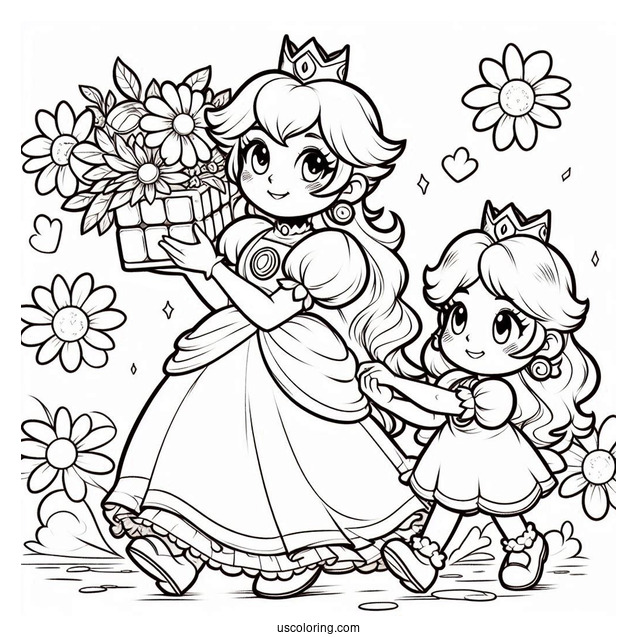 Princess Peach And Princess Daisy Coloring Page Carrying Block