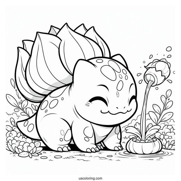 Bulbasaur Coloring Page Watering Flowers