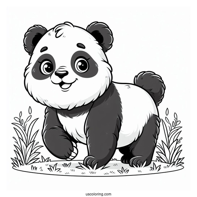 Giant Panda Walking On Grass To Color