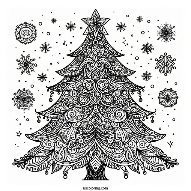 Christmas Tree Mandala Coloring Picture