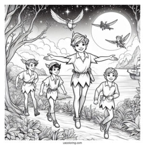 Detailed Coloring Page Of Lost Boys In Neverland