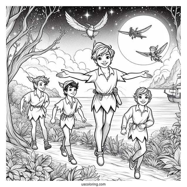 Detailed Coloring Page Of Lost Boys In Neverland