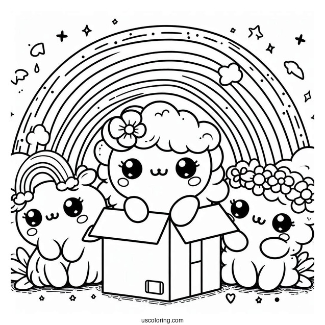 Blue, Green, And Purple Rainbow Friends Coloring Page Coming Out Of Box