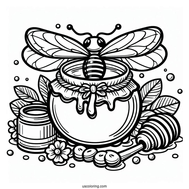 Pot Of Honey From Bee Coloring Page