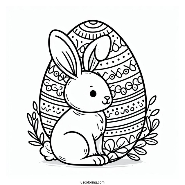 Outline Of Easter Bunny Coloring Page On Top Of Egg