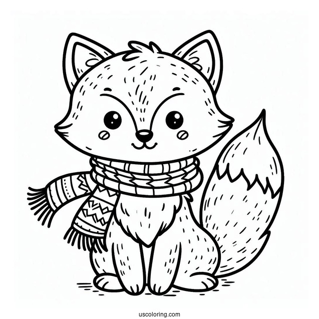 Playful Fox Coloring Page Wearing A Scarf For Kids