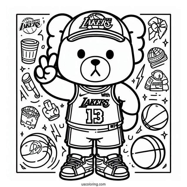 KAWS Coloring Page Companion In Lakers Jersey For Kids