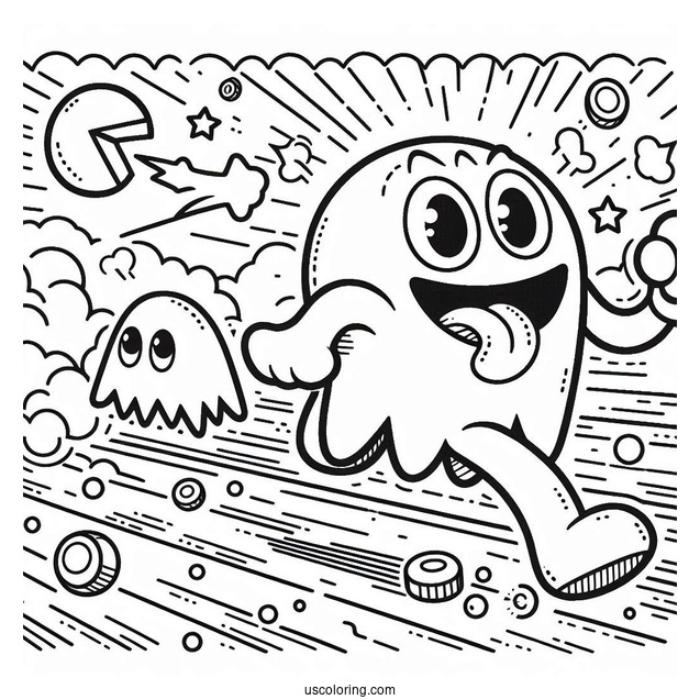 Blinky And Clyde Ghosts Chasing Pac-Man Coloring Page