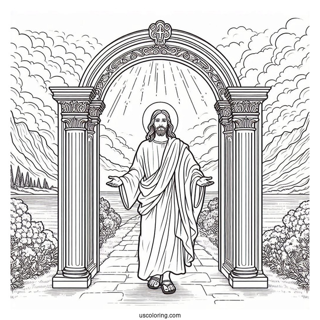 Jesus Coloring Page At The Pearly Gates