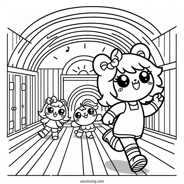 Easy Cyan Running In Corridor Rainbow Friends Coloring Page