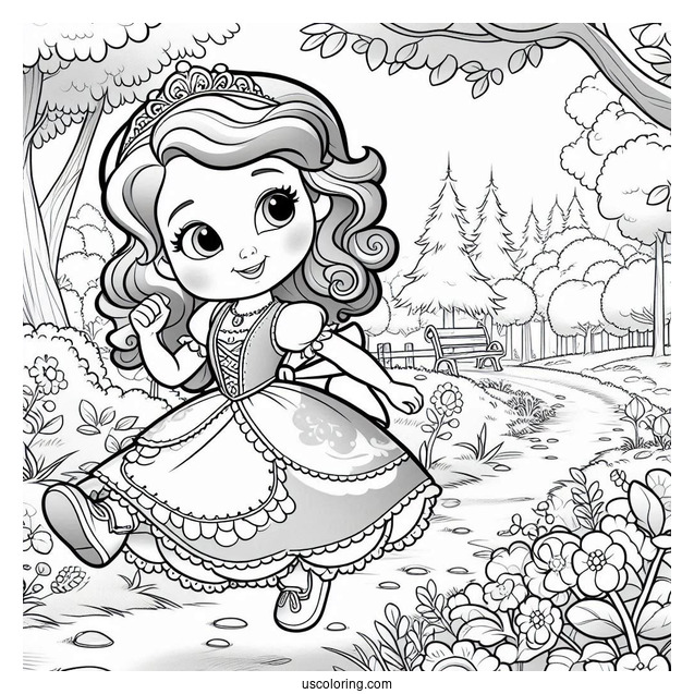 Sofia The First Coloring Page Running In The Forest