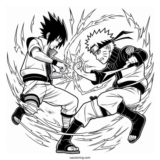 Naruto Fighting Beside Sasuke Coloring Page In Shippuden